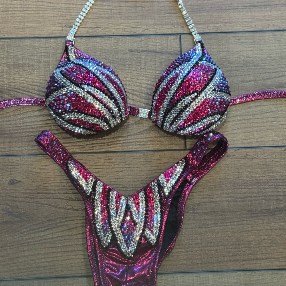 Glamorous Pink and Silver Crystal Embellished Bikini